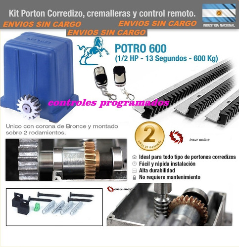 Motor Porton Base De Regalo Corredizo 600 Kilos Nacional