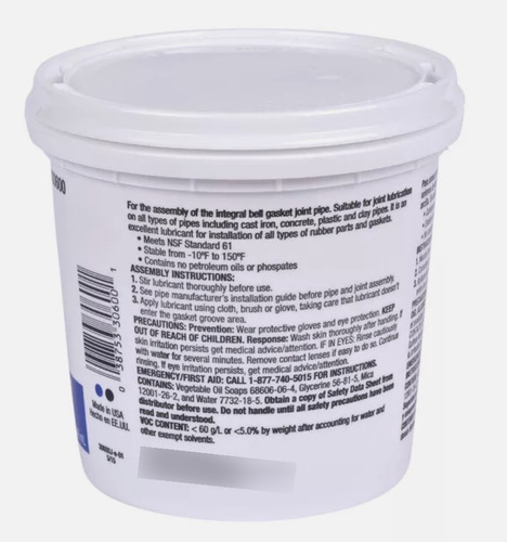 Oatey 30601 Lubricante, Juntas De Goma Y Tubería 1 Galón