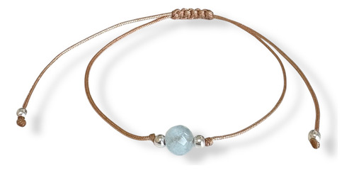 Pulsera Aguamarina Plata 925 Natural Protección Beige 16 Cm