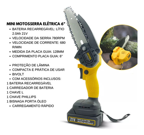 Motosserra Elétrica 6pol Portátil 21v Bivolt Frequência 60hz