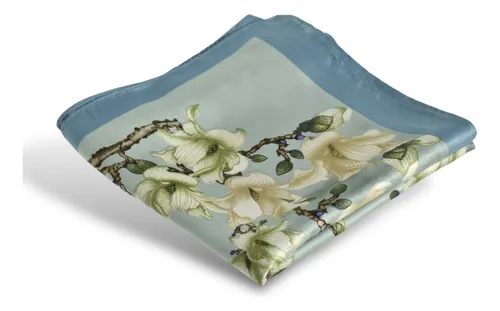 Pañuelo De Seda, Para Mujer, Dama, Únicos Celeste Floreado U