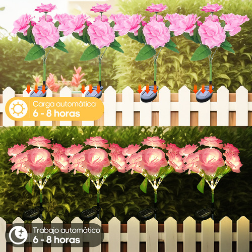 2 Luces Solares De Rosas Flores Para Decoración Jardín Exterior rosa lamparas solares jardin lampara led solar