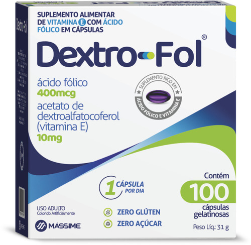 Dextro-fol Vitamina E + Ácido Fólico 100 Cápsulas - Mássime