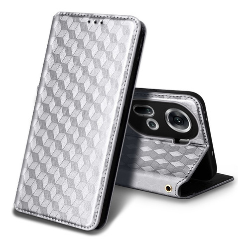 For Oppo Reno11 5g Cubic Pattern Pu Wallet Card Holder Case