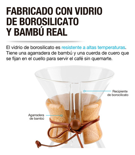 Cafetera Tipo Chemex Grande 800 Ml Con Filtro Acero Inoxidab