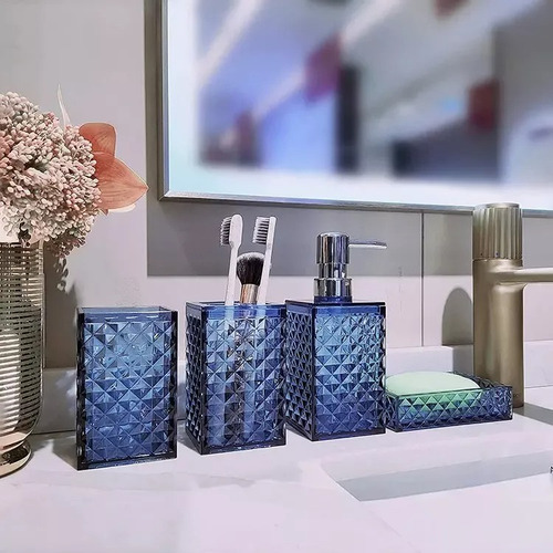 Set De Baño 5 Piezas Accesorios Organizador Acrilico Blue