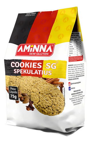 Biscoito Cookie Spekulatius sem Glúten Aminna Pacote 75g
