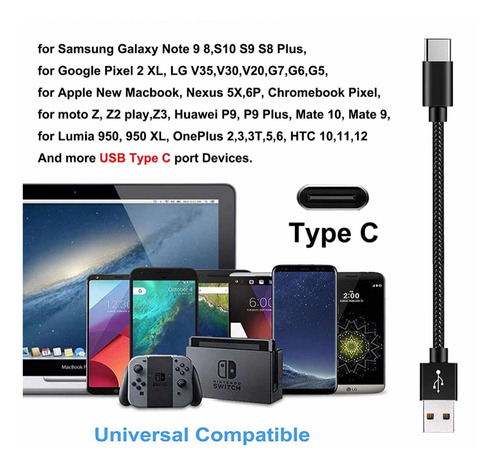 Cable Usb C A Usb A Corto (30 Cm) Trenzado, Cel. Android