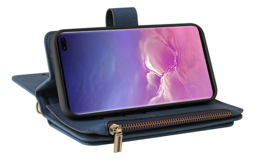 Compatível Com Samsung Galaxy S10 Plus: Capa De Couro Com Fe