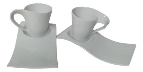 Set De Tazas De Café Curvo De Porcelana Mkm | 200 Ml Blanco Taza Curba