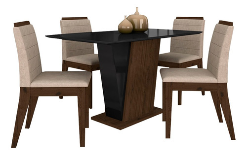 Mesa Com 4 Cadeiras Qatar 1,20 Imb/pre/bege - M A Cor Imbuia/preto/bege 03 Desenho do tecido das cadeiras Liso