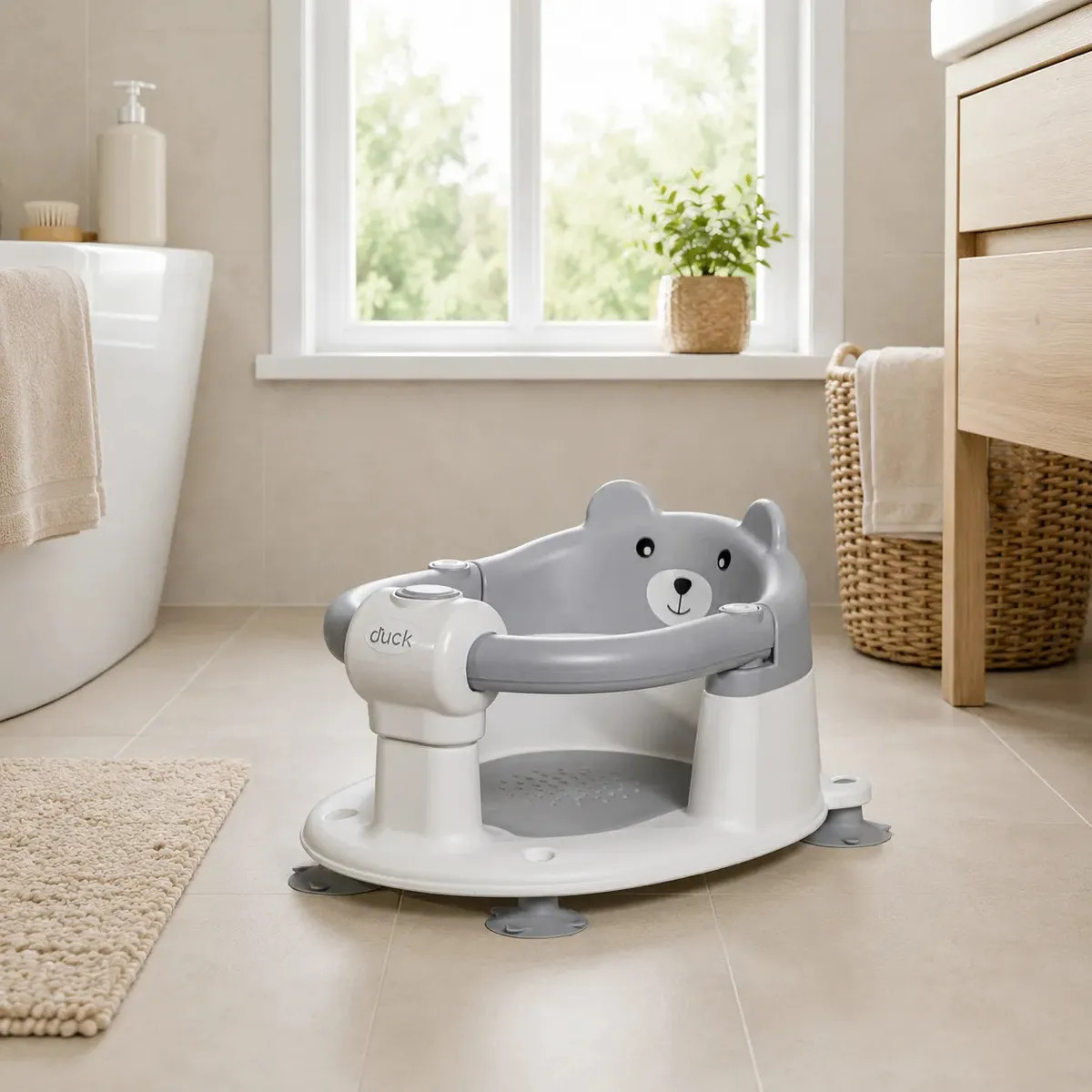 Aro De Baño Osito Base Con Antideslizante Baby Bath Sit Duck Gris