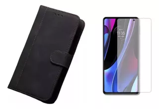Funda Wallet Gamuza Riel + Film Para Samsung Note 10 Plus Color Negro Cinturon