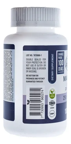 Citrato De Magnesio Qualivits® 250mg X 100 Tabletas Calidad Sin Sabor