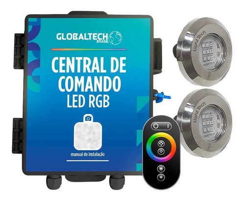 Kit 2 Tiny Led Piscina Inox 316 Rgb 20w + Controle + Central 110V/220V