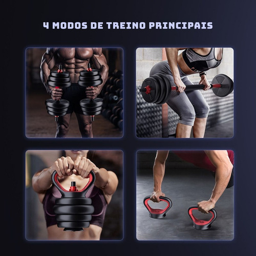Kit Halteres Ajustáveis 40kg Barra Kettlebell Base Flexões