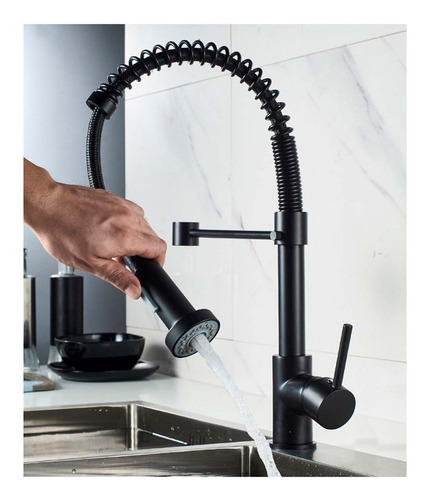 Imagen 5 de 9 de Llave Grifería Lavaplatos Cuello Cisne Flexible Negro