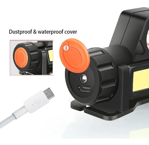 Lanterna Cabeça Capacete Recarregavel Led T6 + 1 Led 2 Em 1 Cor Da Lanterna Preto Cor Da Luz Amarelo