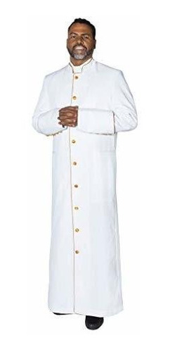 Menz Clergy Robe Cassock Para Pastor, Blanco /dorado, 42