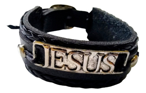 Pulseira Masculina Gospel De Couro Comprimento 24 Cm Diâmetro 2.5 Cm