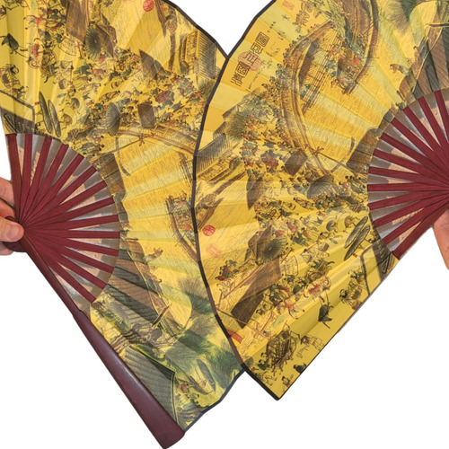 Kit 3 Leques Dobrável Bambu Cosplay Chinês Japão Kung Fu