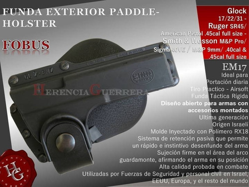 Imagen 2 de 7 de Funda Pistolera Fobus Tactical Ext Em17 Glock Sw Ruger Láser