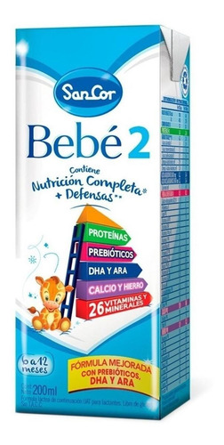 Leche de fórmula líquida sin TACC Mead Johnson SanCor Bebé 2 en brick - Pack de 90 de 200mL - 6  a 12 meses