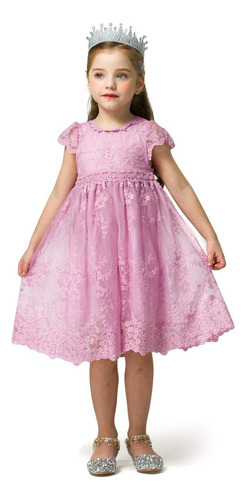 Vestido Casual De Verano De Encaje Para Niña Con Flores, Rop