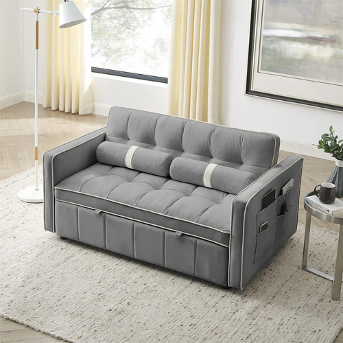Sofá Cama Convertible C/almohada Y Bolsillos; Gris, Lktart