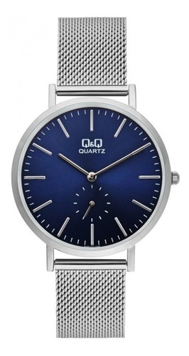 Reloj Q&q Modelo Qa96j212y Carátula Azul Color de la correa Plata Color del bisel Plateado