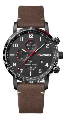 Relógio Masculino Wenger Attitude Chrono Marrom Cor Do Bisel Preto Cor Do Fundo Preto