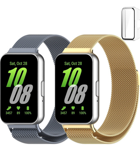 2 Correas De Acero Milanés + Funda Para Samsung Galaxy Fit 3