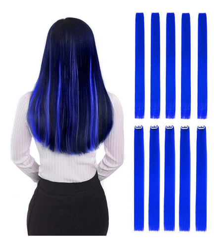 Clip Recto En Pelo Sintético Azul 55cm 10pcs