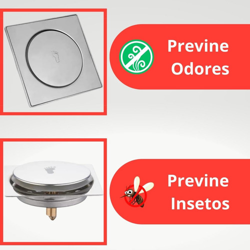 Ralo Click Inteligente P/ Banheiro Inox Veda Cheiro 10x10 Cm