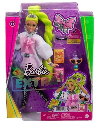 Imagem 1 de 8 de  Barbie Extra 2021 Cabelo Trança Verde 11 Loira Laços 2021