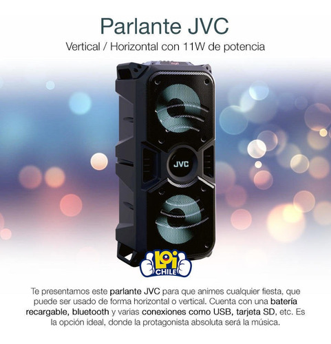 Parlante Jvc 11w Recargable Bluetooth Usb