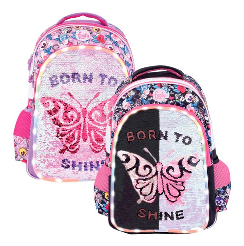 Mochila Footy Mariposa Led Lentejuelas 18p Ct Mmk F873