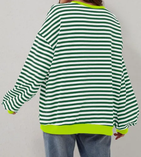 Buzo Mujer Oversize A Rayas Cuello Redondo