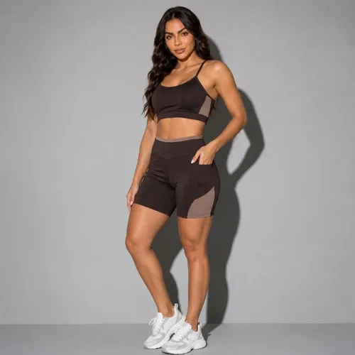 Conjunto Academia Top E Short Com Bolso Zero Transparência