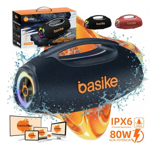 Basike Caixa de Som Boombox 80W 8000Mah 10hrs Portátil Bluetooth ...