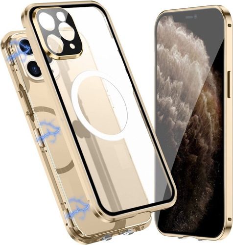 Carcasa Magnética De Cristal De Doble Cara Para iPhone 13 14