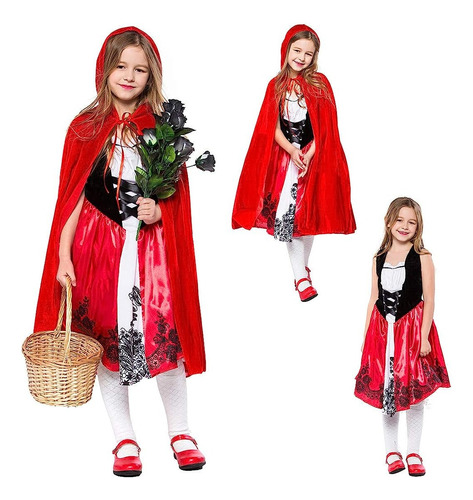 Disfraz Vestido Caperucita Roja Infantil Para Niña.