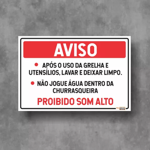 Placa de Sinalização Aviso Não Jogue Água Dentro da Churrasqueira