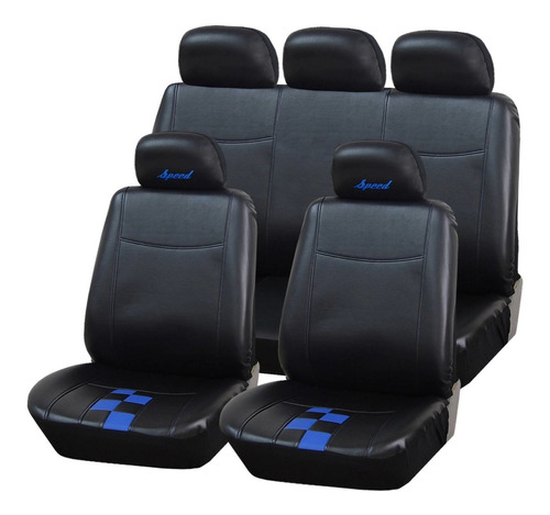 Cubre Asiento Simil Cuero Funda Auto Con Detalle Azul Juego