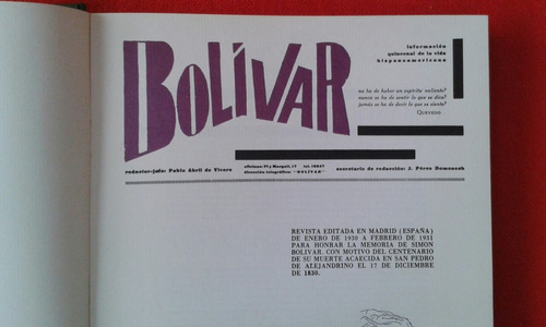Revista Facsímil Bolívar Editada En Madrid Entre 1930-1931