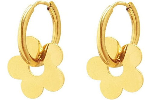 Aretes Aro Flor Dorada Para Mujer Aretes Bohemios Con Dije F