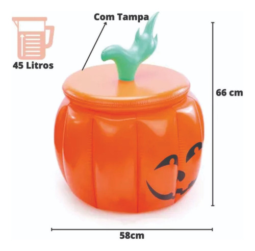 Bar Cooler Inflável Abóbora C/ Tampa Decoração Halloween 45l