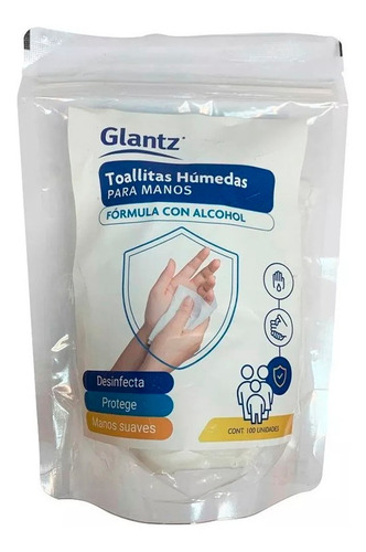 Toallitas Desinfectantes Glantz Manos 100u Con Alcohol Hts