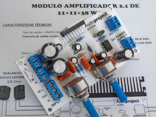 Imagen 2 de 7 de Modulo Amplificador 2.1 6+6+20 Watts Con Vol - Audioproject