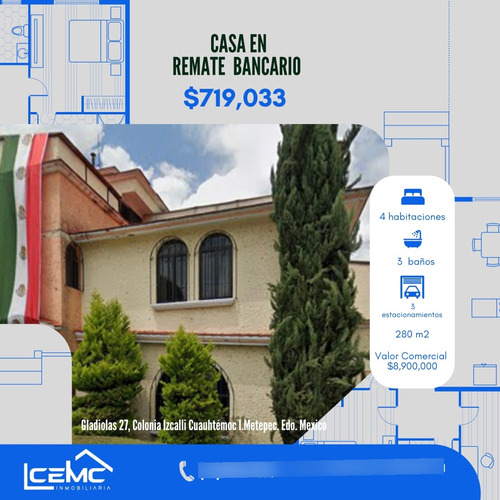 Casa En Remate Bancario En Colonia Izcalli Cuautemoc I, Metepec. Edomex